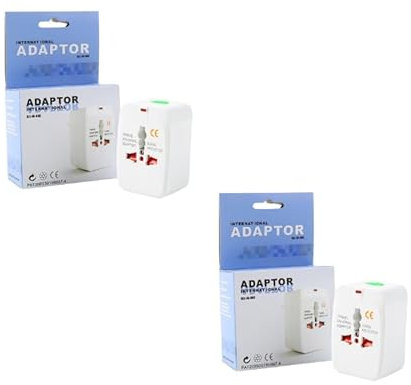 Pack de 2 – Adaptador Enchufe Universal de Viaje, Travel Adapter, Toma Internacional de Corriente, Todo en Uno – Compatible con más de 150 Países (Europa, Australia, UK, USA y más)