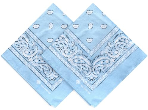 ZENO Bandana Azul Claro – 100% Algodón & Fibra Natural – Pañuelo Cabeza Hombre y Mujer Sin Poliéster – Suave, Resistente & Lavable – Bandana Hombre y Mujer – Unisex & Niños - 2 Pack