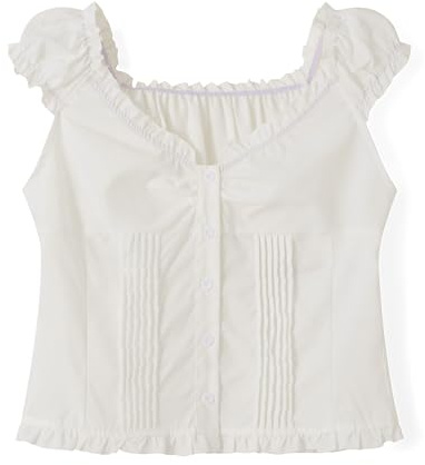 Cusghjbsg Women Y2K Ruffle Top Casual Solid Color V Neck Cap Sleeve Button Down Slim Fit Frill Shirts Summer Fairy Grunge Babydoll Blouse (Ginger B, S)