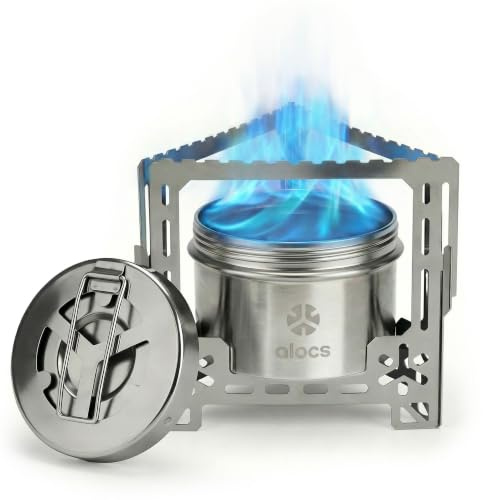 Alocs 2250W Alcohol Stove - Camping Stove with Sealed Cover - Stainless Steel Backpacking Solo Stove with Foldable Stand for Outdoor, Hiking, Survival, Climbing and Picnic