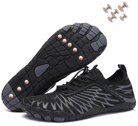 Grounding Shoes with Copper, New Waterproof Non-Slip Comfort Hike Shoe, Copper Grounded Barefoot Footwear Womens Mens (8305Black, Adult, Women, 6, Numeric, UK Footwear Size System, Medium)