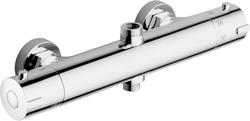 TruSky Thermostatic Shower Mixer Bar Twin Outlet with Top Outlet 3/4 G and Bottom Outlet 1/2 G,Bar Mixer Shower, Round Shape, Brass,Chorme Finished, 3/4 G to 1/2 G Adapter Wall-Mounted