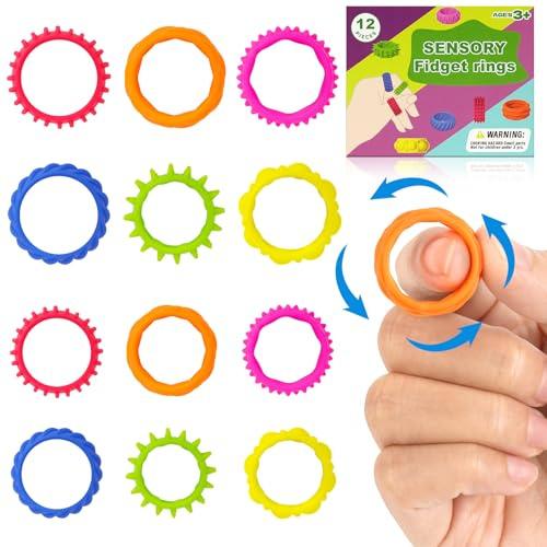 Ainiv 12 Pcs Anneaux Sensoriels pour Enfant et Adulte, Bague Anti Stress, Jouets Fidget Sensoriels, Jouet en Silicone pour Soulager Le Stress Anneau Fidget pour Salle de Classe