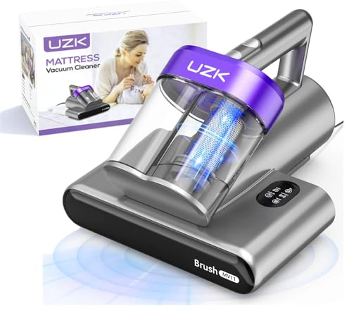 Bed Vacuum Cleaner Mattress Vacuum Cleaner,16Kpa Powerful Handheld Vacuums with UV-C Light & Double Dust Cup & High Heating & Ultrasonic & HEPA Filter for Bed Sofa(Corded,Purple)