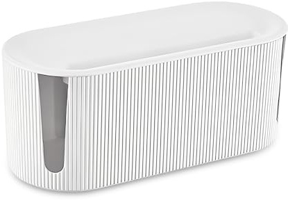 Scatola per cavi in plastica, 31 x 13,5 x 12,5 cm, con coperchio, scatola di gestione dei cavi, scatola di gestione dei cavi (bianco)