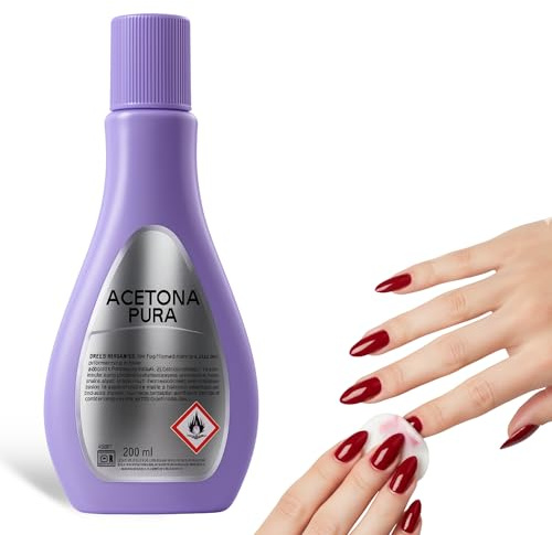 Quitaesmalte con acetona pura, Especial para eliminar esmaltes permanentes y restos de porcelana o gel en las uñas, De fácil aplicación, no deja residuos, Contiene 200 ml