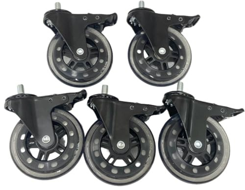5 st. 4-tums PU-ishjul med broms - M10-gängad rulle, 380 kg kapacitet for sparkcyklar och inlines