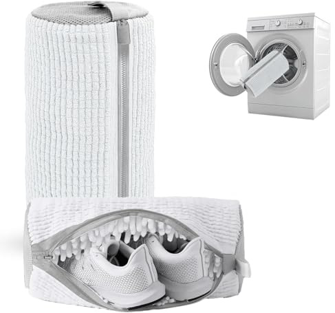 2-Pack Reusable Shoe Washing Bags, Heavy-Duty 360° Protection Laundry Bags with Zipper for Sneakers, Trainers & Delicate Clothing (White)