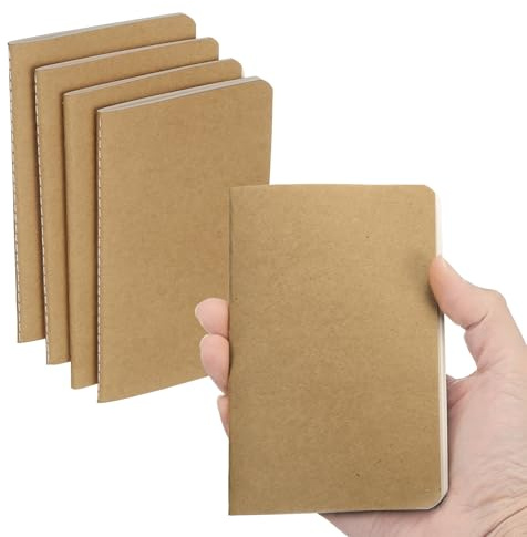 PATIKIL 4 Carnets A6, Journal Mini Carnet Poche Kraft Bloc-Notes Lignés Cahier Croquis Petit 3.5x5.5 Pouces 30 Feuilles Hommes Femmes Sac À Mainurs, Ton Kraft
