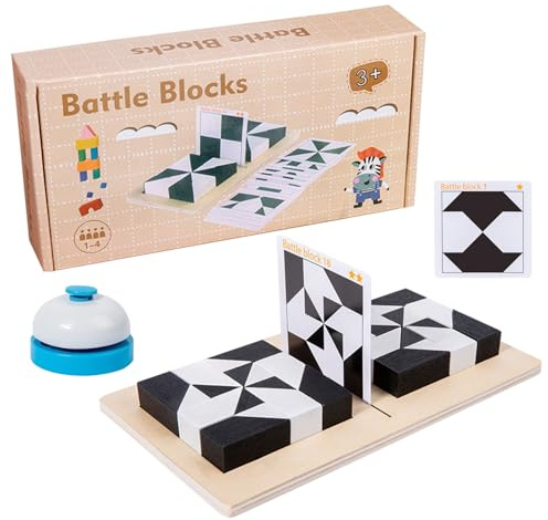 Block Puzzle Battle, Puzzle en Bois À Blocs Cachés Ensemble De Blocs À Motifs en Bois Jeu De Correspondance De Formes Géométriques en Cube pour Garçons Et Filles