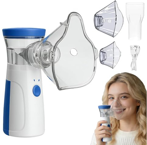 Nebulisateur Inhalateur Portable Rechargeable, Aerosol Medical pour Adultes et Enfants, Silencieux avec 2 Masques et Embout Buccal, pour Usage Domestique et Voyage - Bleu