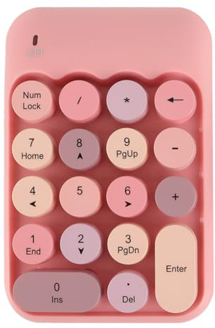 Ticha Tastiera numerica USB rosa a 10 tasti, 90 x 135 x 25 mm, wireless, vintage, rotonda, impermeabile, 18 tasti per il settore finanziario