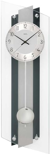 Pendeluhr AMS Wanduhr 5262 Funk mit Pendel Holzrückwand , geschliffenes Aluminium