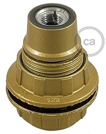 creative cables Kit Portalampada E14 in bachelite con doppia ghiera per paralume (diametro 28 mm, altezza 55 mm, oro) – Morsetti a vite per cavi 0,5-2,5 mm² – Certificazioni CE e IMQ