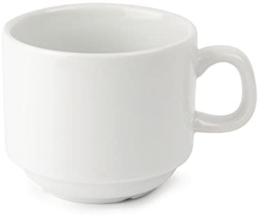 Olympia Whiteware stapelbare Teetassen, 200 ml (12 Stück), weißes Porzellan, Teetassen und Kaffeetassen, splitterfest, passend für Untertasse CB468, mikrowellen-/spülmaschinenfest, CB467