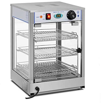 Royal Catering Heiße Theke Warmhaltevitrine Wärmetheke RCHT-850 (850 W, Wärmebereich 0-85 °C, Ablagefläche 29 x 30 x 3 cm, Edelstahl und gehärtetes Glas, Ebenenabstand 11 cm)