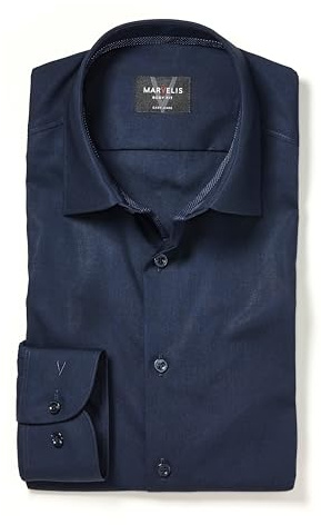 Marvelis Body Fit-skjorta, långärmad, New Kent-krage, Marin 80, 37