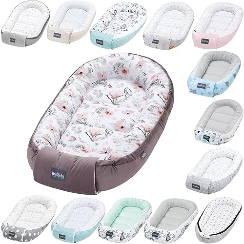 Bellochi Babynest Babynestchen Neugeborene - 90x60x12cm - 100% Baumwolle - Baby Kuschelnest - Choco Fantasy
