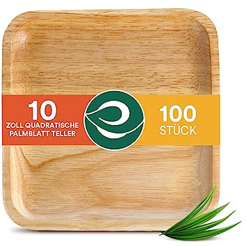 ECO SOUL 100 Palm Leaf Plates 10”(25cm) Square Large Bamboo Plate I Eco Friendly, Biodegradable, Compostable Heavy-Duty Plate, Disposable Plates for Christmas Dinner, Party & Events