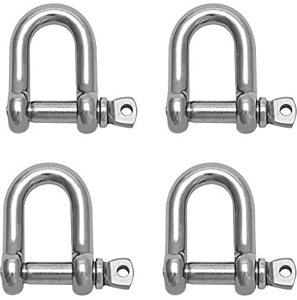 Retec 4 PCS D Shackle M8 D Links Hook Shackle Clip 304 Stainless Steel D Ring Shackle Lock Screw Shackles for Heavy Duty Rigging, Hauling, Camping, Sports & Hiking Accessories