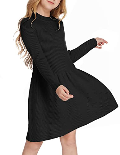 Arshiner Kids Girls Long Sleeve Dresses and Rompers Ribbed Knit Sweater Dress Pullover Dress Party Dress Gifts for Kids Age 5-14 Years