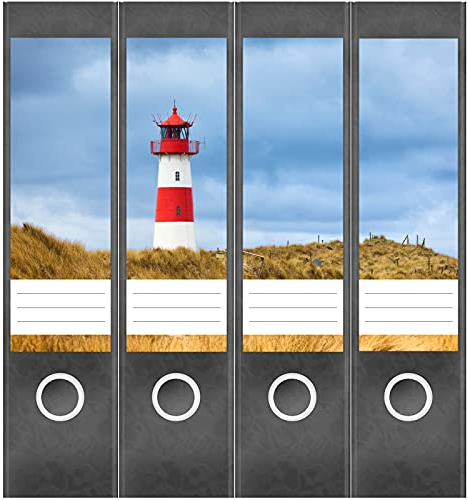 Etiketten für Ordner | Leuchtturm Nordsee | 4 breite Aufkleber für Ordnerrücken | Selbstklebende Design Ordneretiketten Rückenschilder