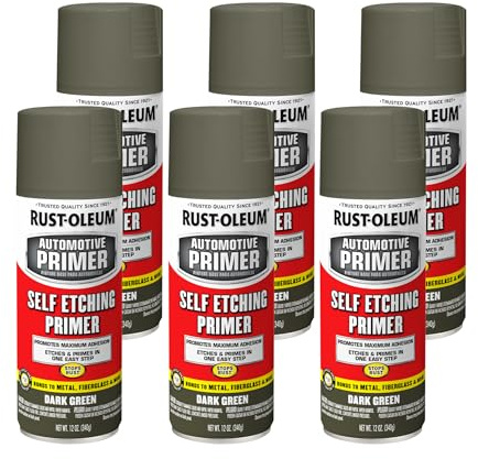 Rust-Oleum 249322-6PK Automotive Self Etching Primer Spray Paint, Dark Green, 12 Ounce, 6 Pack
