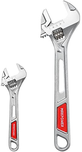 MAXPOWER 2Pcs Adjustable Spanner Set, Heavy-Duty Plumbing Tools for Plumbers, 6 inch/150mm and 10 inch/250mm
