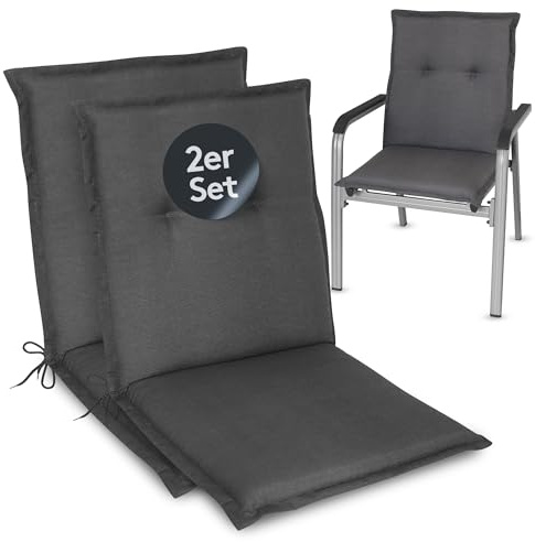 LILENO HOME Cojines para silla de jardín (2 unidades respaldo bajo) en color antracita liso (Tami) cómodas tumbonas como cojines para muebles de jardín Cojín para sillas de jardín y sillas plegables