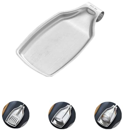 Repose-cuillère en acier inoxydable 304 - Support pour cuillères de cuisine - Multi-usages - En métal - Grand support pour louche - Pour ustensiles de cuisine (argenté)