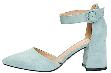 Rio Fiore Tacones de Mujer, Zapatos de tacón con Tiras, Azul, Textil, 7 cm Tacón Bloque, Zapatos con Correa en el Tobillo A0142-17 (Blue Microfiber, 40 EU)