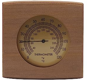 HSE Cedar Sauna Thermometer - Mechanical Thermometer with Minimalist Design and Glass Dials