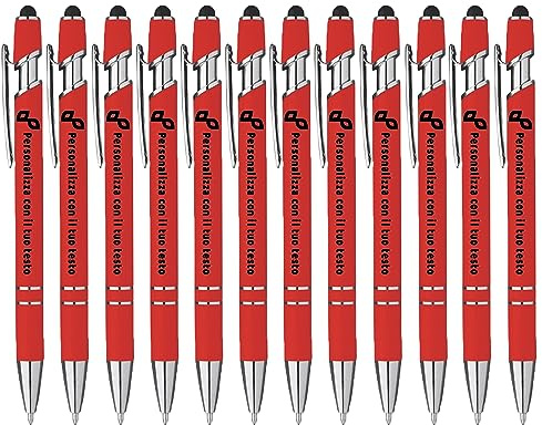 StickerLab Penna a sfera Touch in alluminio Personalizzata, Prodotto Made in Italy. Stampa Digitale UV del logo e testo Personalizzato (Rosso)