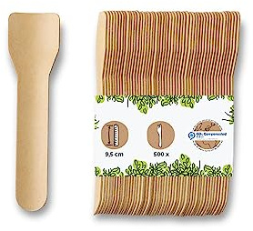 BIOZOYG porcionador para helado ecológico I 500 palitos de helado de papel marrón I cucharas de postre de helado biodegradables I cuchara de papel desechable I cucharas de helado sostenibles
