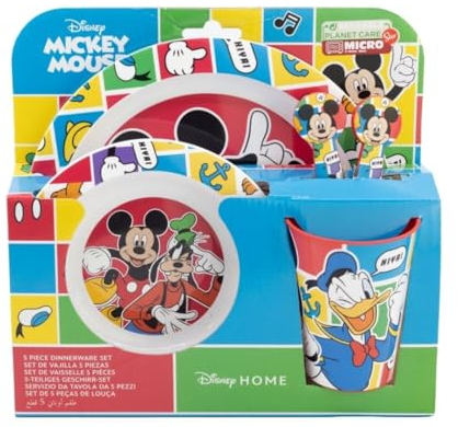 My sweety pop - Kindergeschirr Set - Lunchset - 5-teiliges Set - Teller - Schüssel - Glas - Gabel - Löffel - Mickey Mouse - Junge