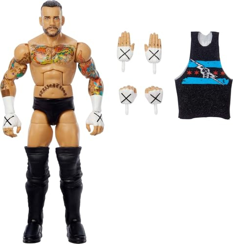 Mattel WWE Top Picks Elite - Juego de Figuras de acción y Accesorios, CM Punk de 6 Pulgadas, Coleccionable con Manos Intercambiables, Equipo de Anillo y 25 Puntos de articulación