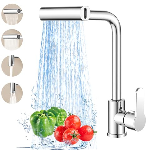 Rubinetto da cucina estraibile, ad alta pressione, girevole a 360°, miscelatore per lavello con doccetta a 4 modalità, rubinetto estraibile da cucina (acciaio plastico)