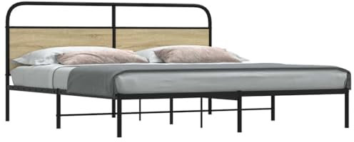 vidaXL Sängram utan madrass metall sonoma-ek 200x200 cm, sovrumsmöbler, dubbelsäng, sängbotten, säng, dubbelsängram, sovrumsmöbler