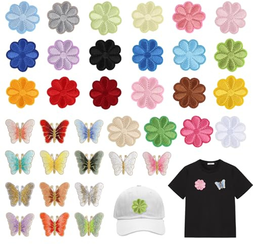 36 stycken lappar att stryka på, broderade lappar för barn, stryklappar blommor fjäril, strykbilder för textilier, påstrykningslappar för jeans, jackor, hattar