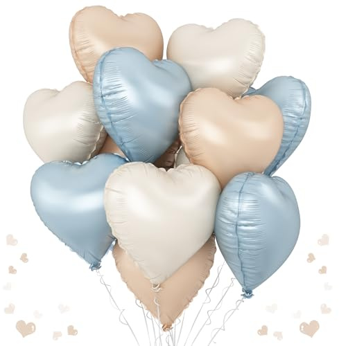 Palloncini in lamina a forma di cuore blu crema, 12 palloncini in Mylar a forma di cuore, 45,7 cm, albicocca macaron e elio bianco, per compleanni, baby shower, matrimoni, San Valentino, decorazioni