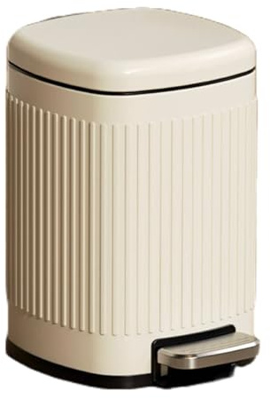 Slim Stainless Steel Bathroom Trash Can - 10L Foot-Operated Step Bin with Soft Close Lid & Removable Inner Bucket for Bedroom, Office, Kitchen - Milk White