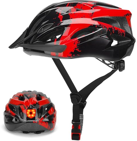 Casco Bicicleta Adulto, Casco Ciclismo con Luz Ajustable 57-62cm | Casco fresco y ligero, visera desmontable,Para Hombres y Mujeres, Diseño Ajustable, para Ciclismo de Carretera y MTB