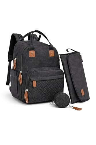 Générique Mom&Baby Sac à langer bébé 18 poches – Sac à dos grande capacité avec tapis à langer inclus, isotherme, porte-sucette, pour maman, père, voyage, week-end, cadeau naissance (Noir)