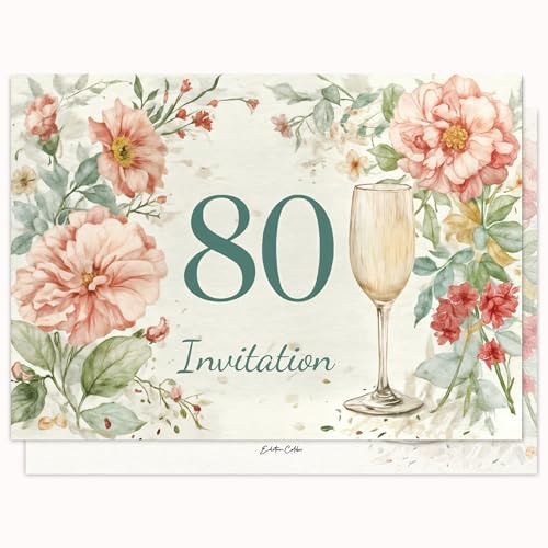 Edition Colibri Carte d'invitation d'anniversaire - Motif floral avec verre | Lot de 10 cartes plates (A6) – Verso à écrire (2)