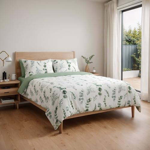 Etrexonline Juego de Funda Nórdica 4 Piezas Cama 150 Microfibra Extra Suave Transpirable - 1 Funda Edredón 220x240 cm, 1 Bajera 150x200+30 cm y 2 Fundas de Almohada 50x75 cm (Eucalipto)