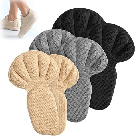 Protège Talon 3 Paires - Coussinet Talon en Forme de T pour Chaussures Trop Grandes (7mm) Anti Ampoules Auto-Adhésif Réducteur de Taille pour Hommes et Femmes Noir Gris Beige