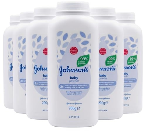 Johnson's Baby Lot de 6 boîtes de poudre pour bébé - 200 g - Poudre d'amidon de maïs douce pour la peau délicate de bébé - Cliniquement prouvée - Hypoallergénique - Sans parabènes, phtalates et
