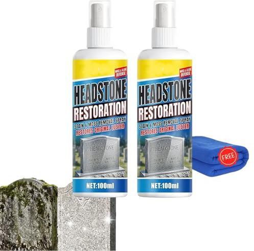 Gravsten restaurering Cleaner-sprayer, biologisk lösning gravstensrengöring, granit och stenrengöring, snabbverkande gravsten restaurering och rengöringsspray för gravstädning (2 st)