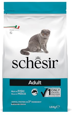 Schesir Adult, Alimento Secco Completo per Gatti Adulti, Con Pesce, Vitamine Aggiunte, Senza Conservanti e Coloranti, 1,5 kg
