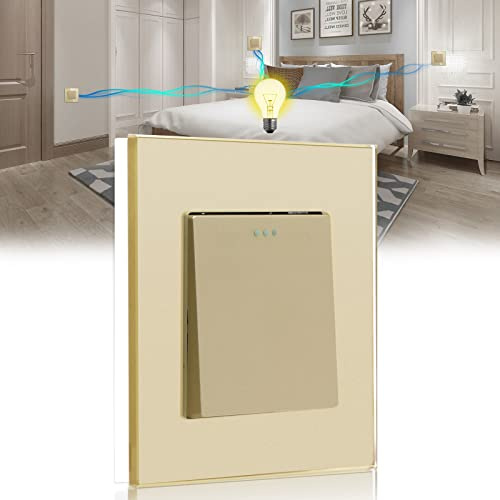 BSEED Light Switch 1 Gang 3 Way Wall Intermediate Switch,Screwless 10A Rocker Tactile Glass Light Switches Gold Crystal Toggle Switch